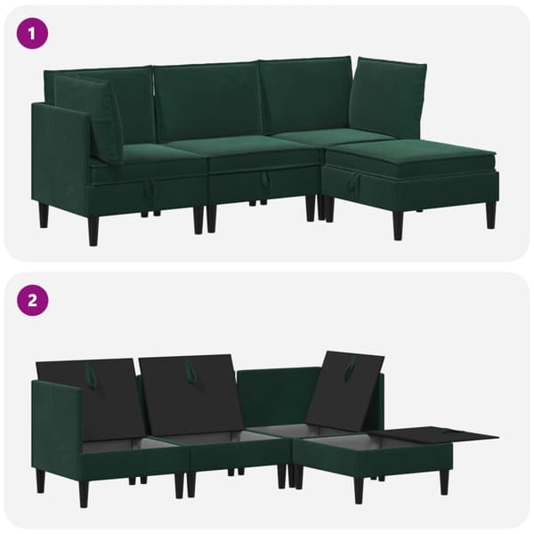 Möbelset för vardagsrummet med kudde 4 pcs Mörkgrön Sammet