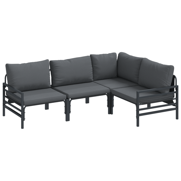 Trädgårdsoffset med kudde 4 pcs Svart Stål