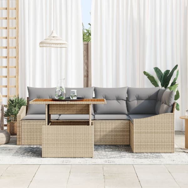 Trädgårdsoffset med lagring 6 pcs Beige Poly rattan