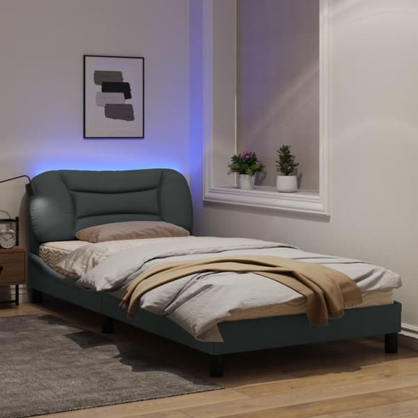 Bed Frame with LED without Mattress "Hvar" Light Grey 100x200 cm Fabric