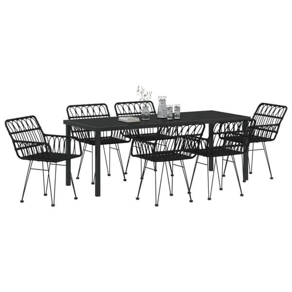 Trädgårdsmöbelset 7 pcs Svart Pulverlackerat stål