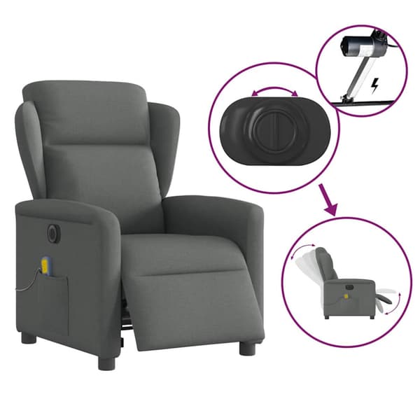 Elektrisk massagefåtölj mörkgrå tyg