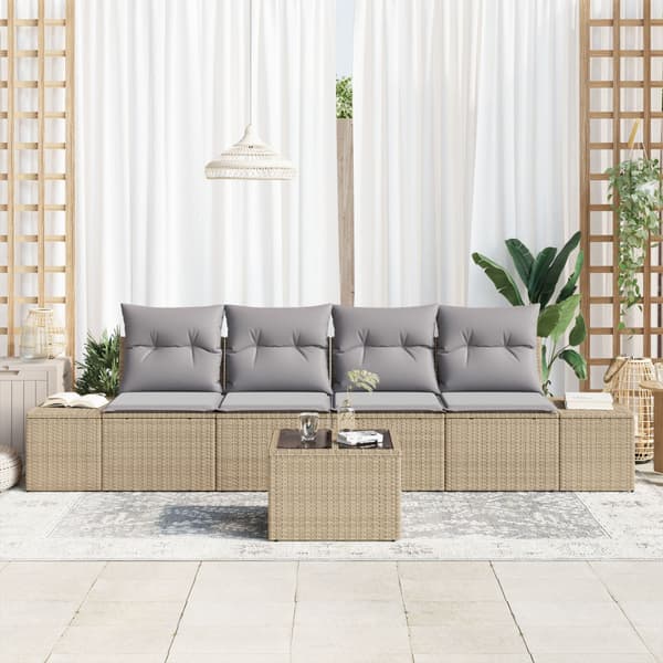 Trädgårdsoffset med kudde 5 pcs Beige och Grå konstrotting