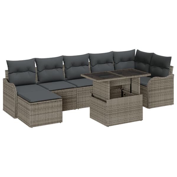 Trädgårdsoffset med kudde 8 pcs Grå Poly Rattan