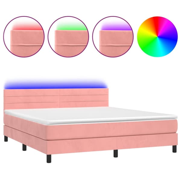 Ramsäng med madrass & LED rosa 180x200 cm sammet