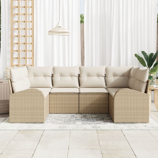 Trädgårdsoffset 6 st Beige [Syntetisk]: Poly Rattan