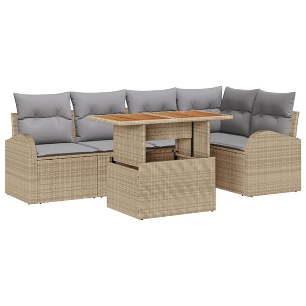 Trädgårdsoffset med lagring 6 pcs Beige Poly rattan