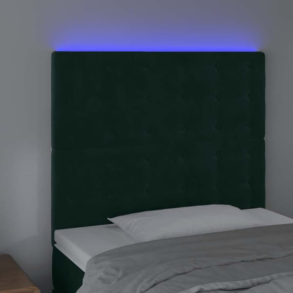 Sänggavel LED mörkgrön 100x5x118/128 cm sammet