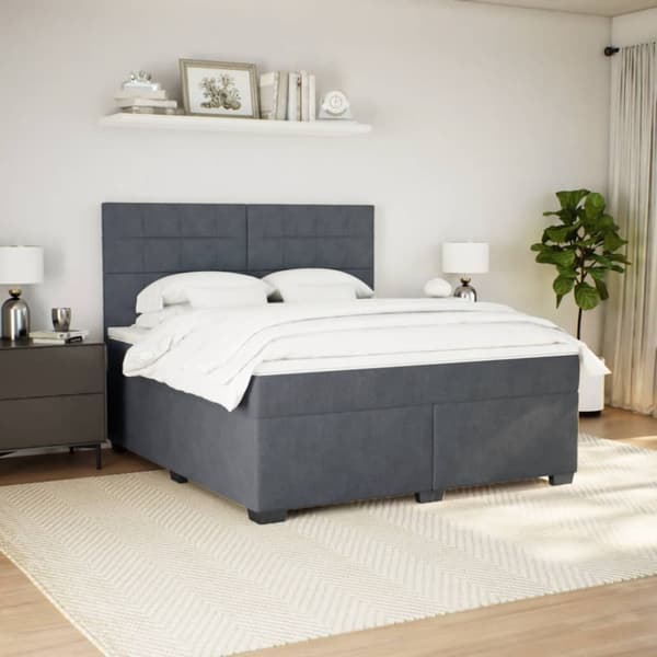 Ramsäng med madrass mörkgrå 180x200 cm sammet
