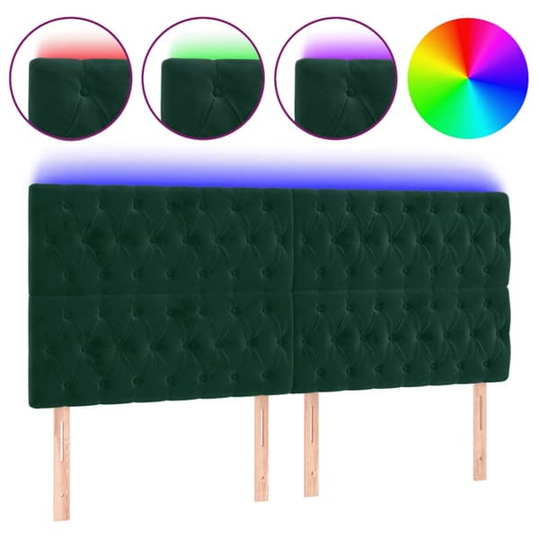 Sänggavel LED mörkgrön 200x7x118/128 cm sammet