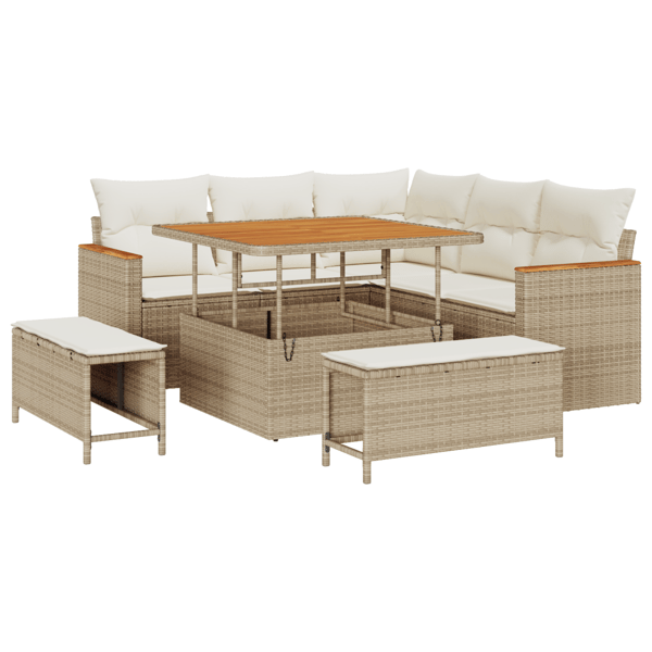 Trädgårdsoffset med kudde 8 pcs Beige Poly rattan
