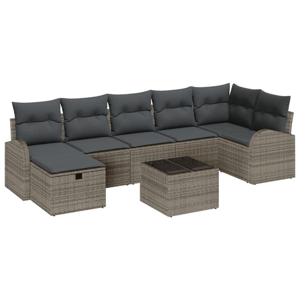 Trädgårdsoffset med kudde med lagring 8 pcs Grå Poly rattan
