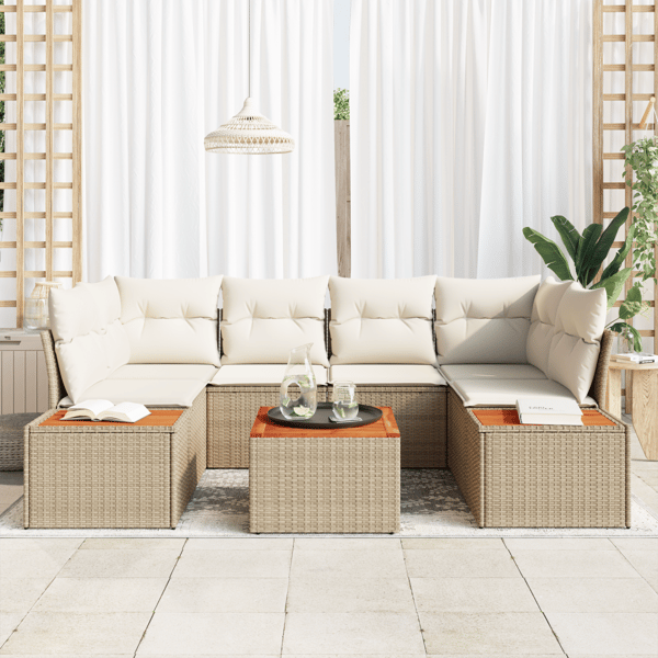 Trädgårdsoffset med lagring 7 pcs Beige Poly rattan