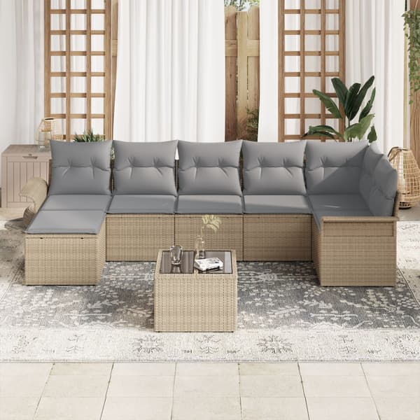 Trädgårdsoffset med kudde 8 pcs Beige Poly rattan