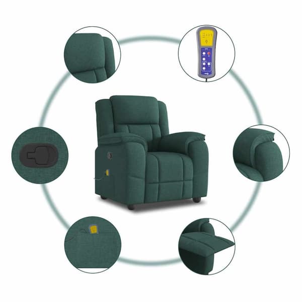 Massagefåtölj mörkgrön tyg