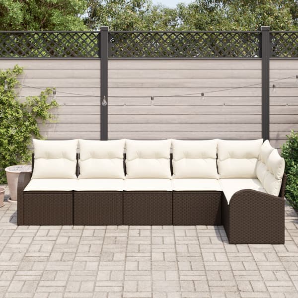 Trädgårdsoffset med kudde 6 pcs Brun Poly rattan