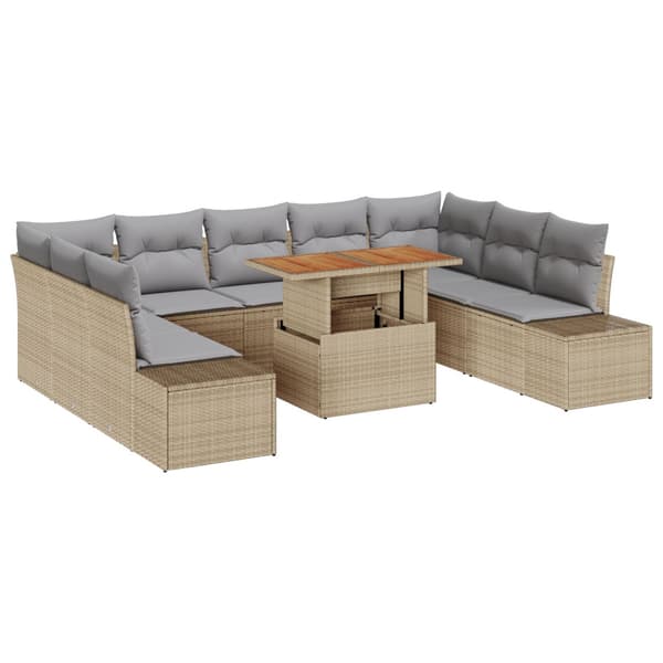 Trädgårdsoffset med lagring 10 pcs Beige Poly rattan