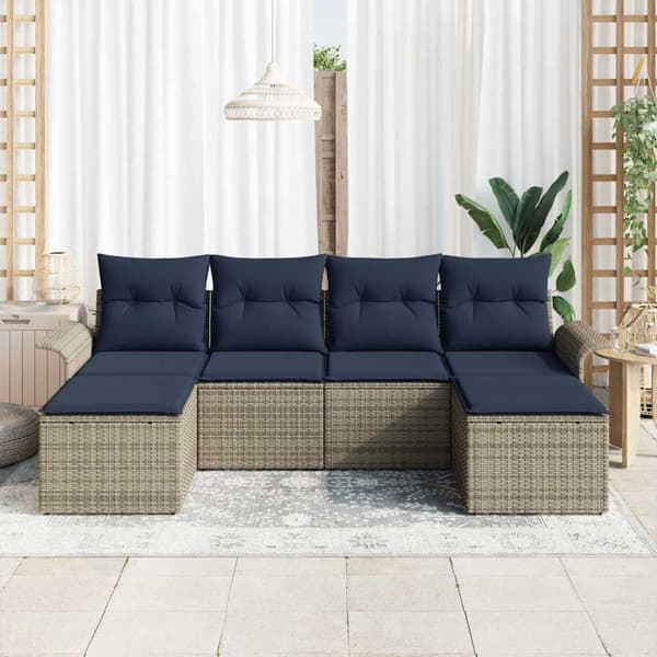 Trädgårdsoffset med kudde 6 pcs Grå konstrotting