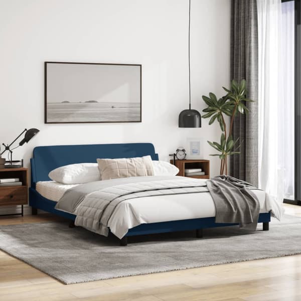 Bed Frame with Headboard "Dover" Blue 160x200 cm Fabric