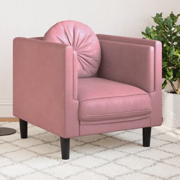 Fåtölj med dyna rosa sammet