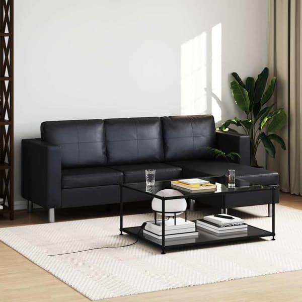 Divansoffa 3-sits konstläder svart