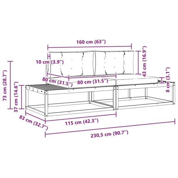 Utomhussoffset med kudde Vit 230,5 x 83 x 73 cm Polyester