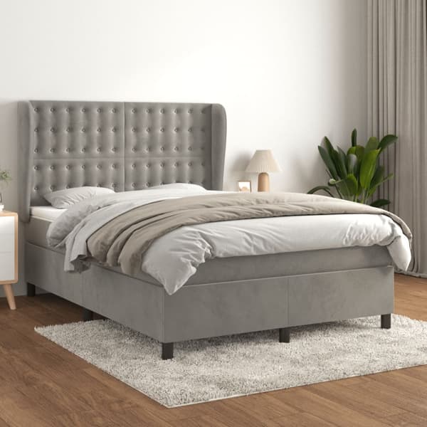 Ramsäng med madrass ljusgrå 140x200 cm sammet
