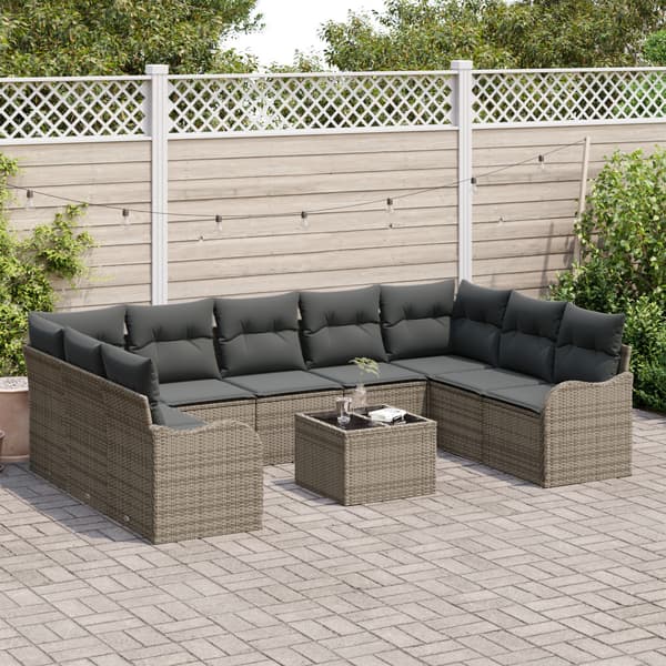 Trädgårdsoffset med kudde 10 pcs Grå Poly rattan