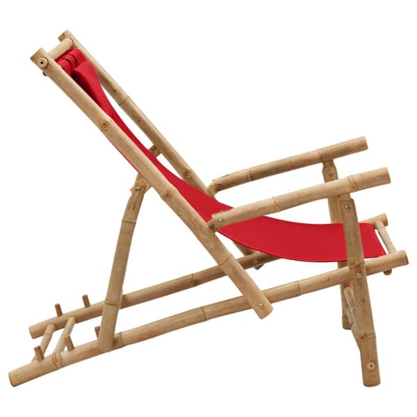 Solstol bambu och kanvas röd