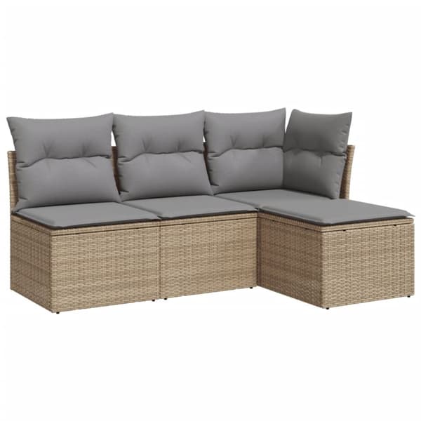 Soffgrupp för trädgård med dynor 4 delar beige konstrotting