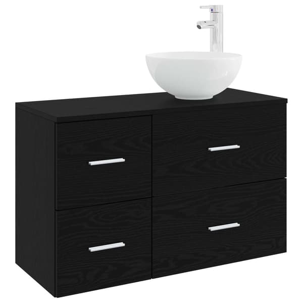 Badrumsmöbelset 2 pcs Svart ek Konstruerat trä