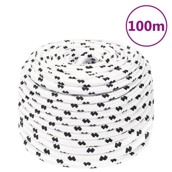 Båtlina flätad vit 6 mm x 100 m polyester