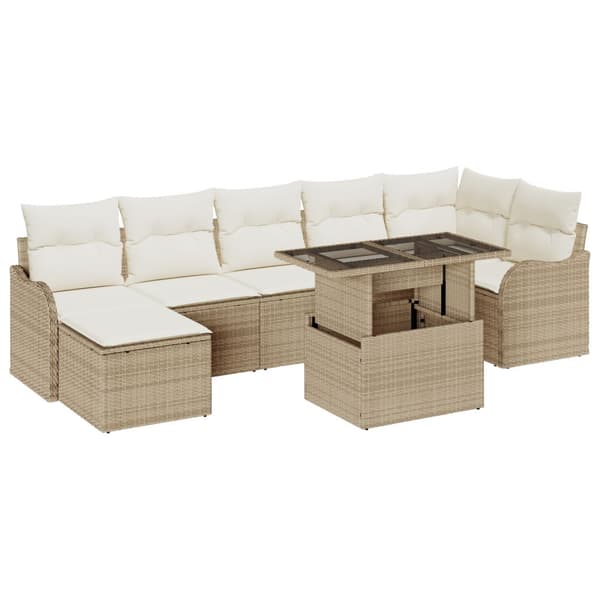 Trädgårdsoffset med kudde 8 pcs Beige Poly rattan