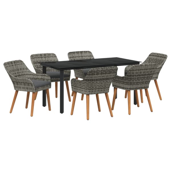 Trädgårdsmöbelset med kudde 7 pcs Grå konstrotting