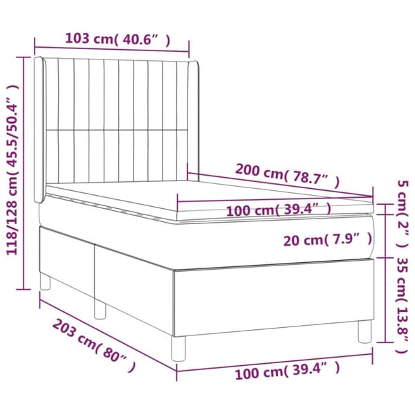 Ramsäng med madrass ljusgrå 100x200 cm sammet