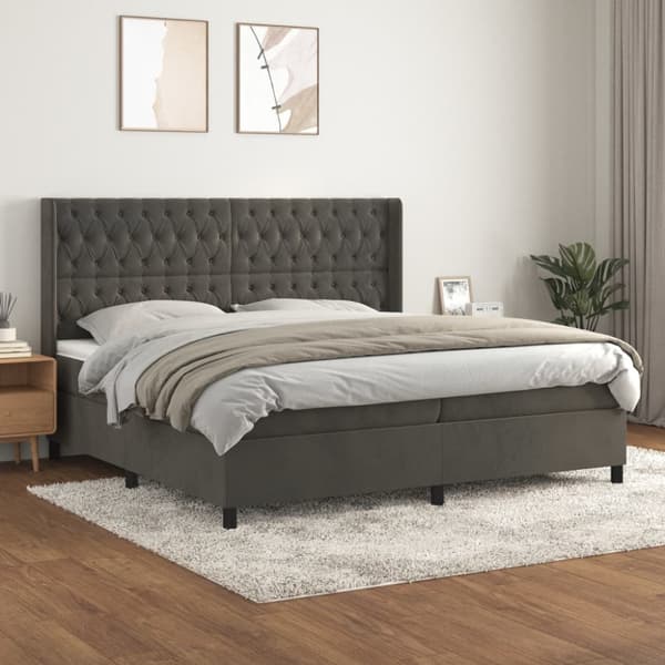 Ramsäng med madrass mörkgrå 200x200 cm sammet