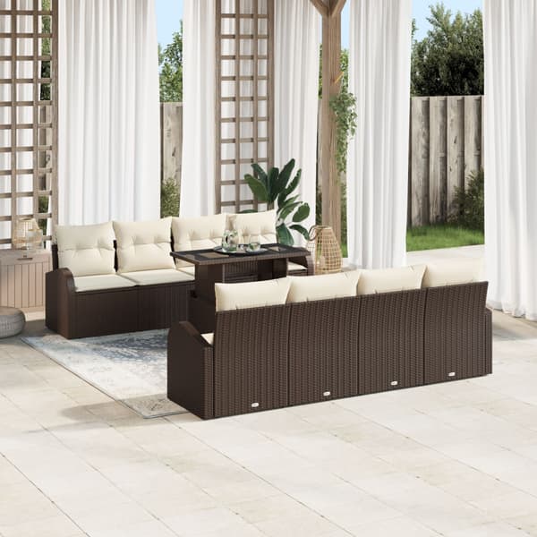 Trädgårdsoffset med kudde 7 pcs Brun Poly rattan