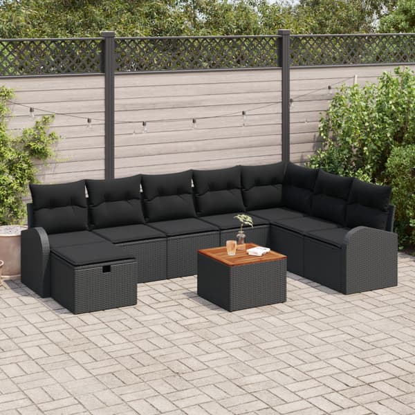 Trädgårdsoffset 9 st Svart Poly rattan