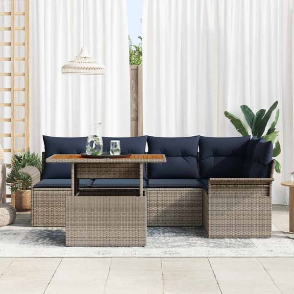Trädgårdsoffset med lagring 6 pcs Grå Poly rattan