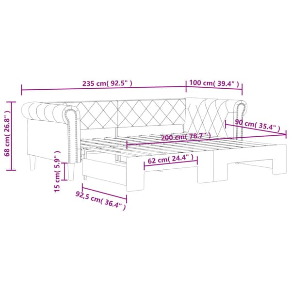 Dagbädd utdragbar vit 90x200 cm konstläder