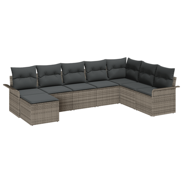 Trädgårdsoffset med kudde med lagring 8 pcs Grå Poly rattan