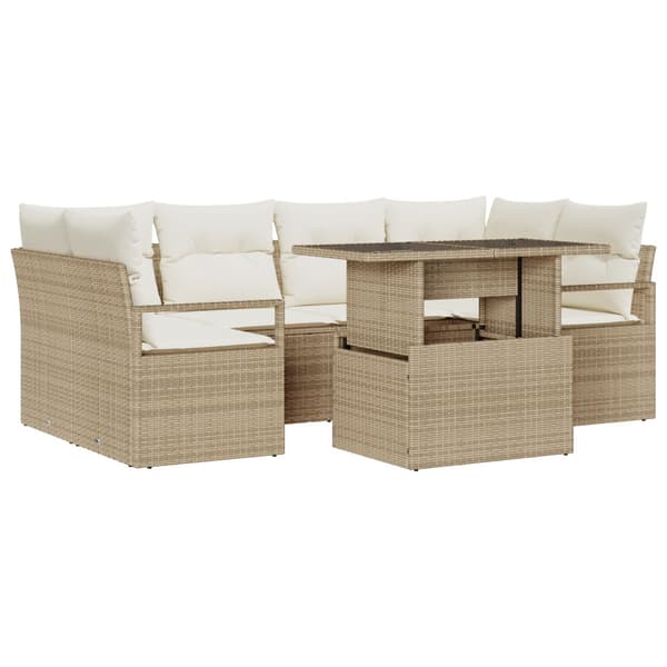 Trädgårdsoffset med lagring 7 pcs Beige Poly rattan