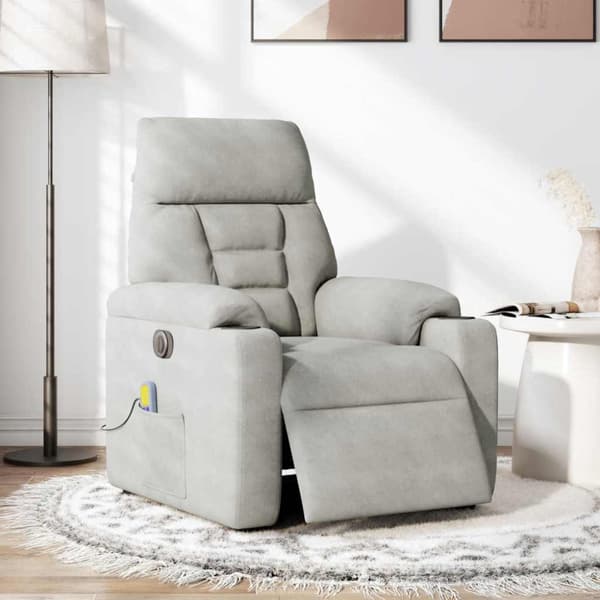 Elektrisk massagefåtölj ljusgrå mikrofibertyg