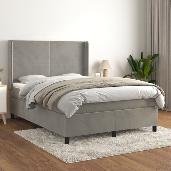 Ramsäng med madrass ljusgrå 140x190 cm sammet