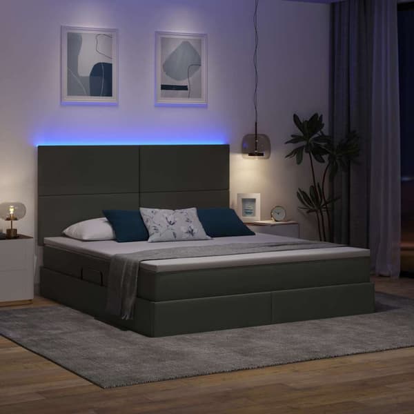 Förvaringssäng med LED med led Mörkgrå 180 x 200 cm Polyester