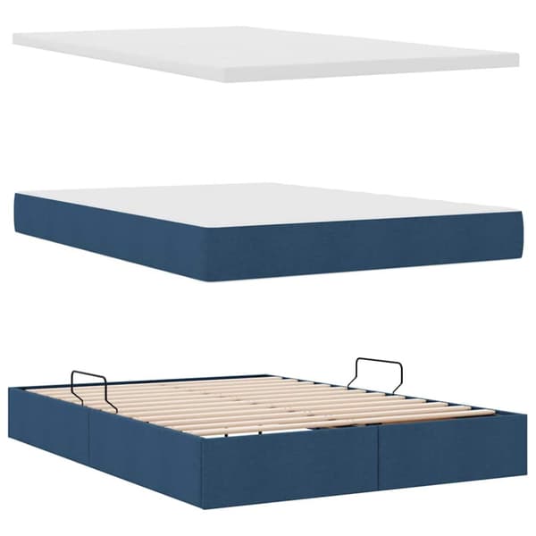 Förvaringssäng med madrass Blå 140 x 200 cm Polyester