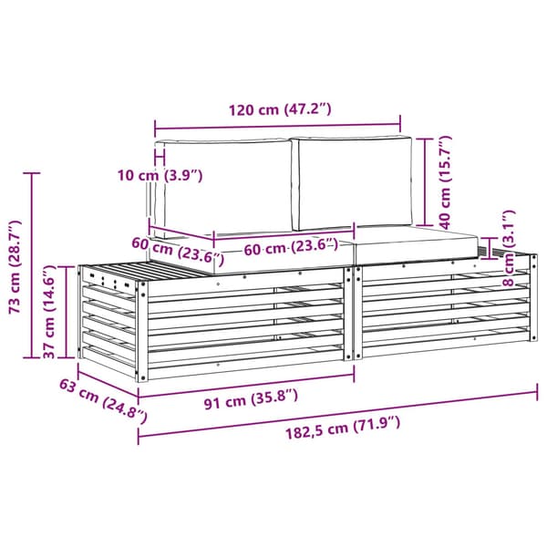 Utomhussoffset med kudde Vit 182,5 x 63 x 73 cm Polyester