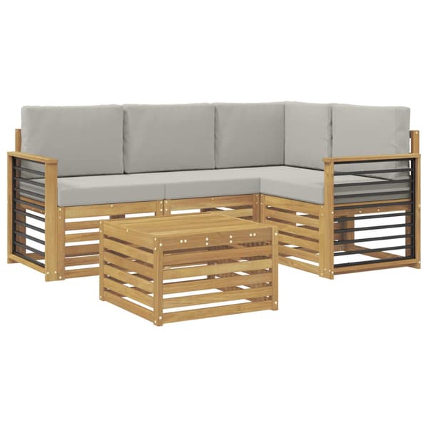 Utomhussoffset 5 pcs Vit och ljusgrå 59 x 59 x 37 cm Polyester