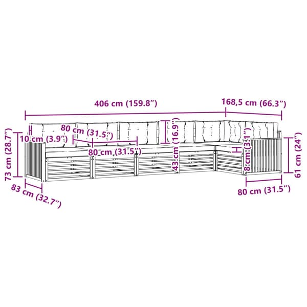 Utomhussoffset 6 pcs Vit och grädde 406 x 168,5 x 73 cm