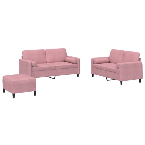 Soffgrupp med dynor 3 delar rosa sammet